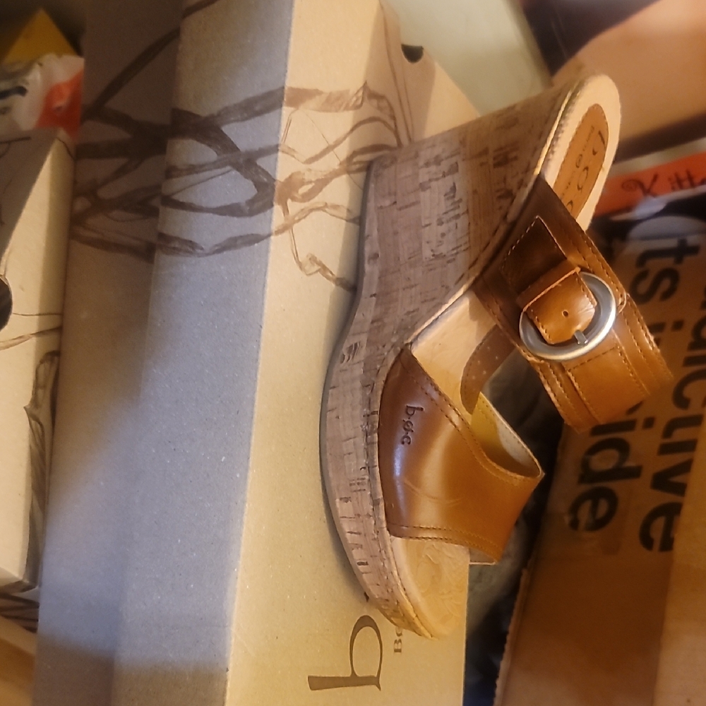 b.o.c. Tan Cork Wedge Sandals